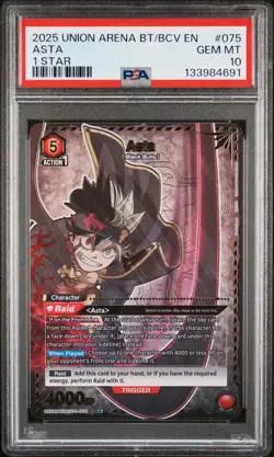 2025 UNION ARENA UE08BT/BCV BLACK CLOVER 1 STAR #075 ASTA PSA 10 - Image 1