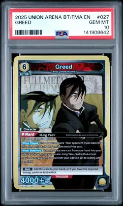 2025 UNION ARENA UE09BT/FMA FULL METAL ALCHEMIST #027 GREED PSA 10 - Image 1