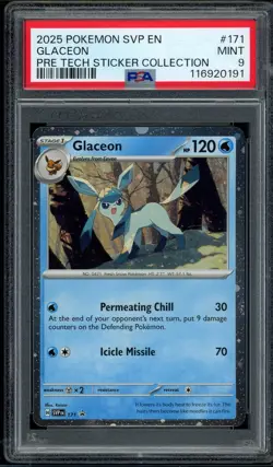 2025 PSA 9 Pokemon SVP EN Glaceon Holo 171 BSP Prismatic Tech Sticker Coll Card - Image 1