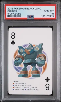 2012 POKEMON BLACK 2 PLAYING CARDS 8 OF CLUBS GOLURK PSA 10 - Image 1