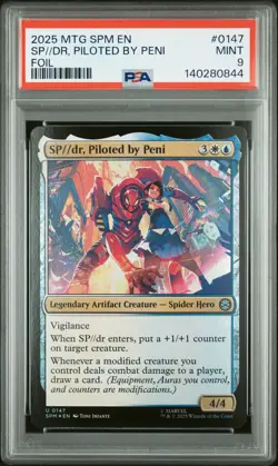 2025 MTG MARVEL'S SPIDER-MAN FOIL #0147 SP//DR, PILOTED BY PENI PSA 9 - Image 1