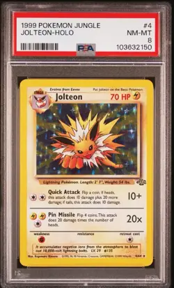 Jolteon Pokemon 1999 Jungle Holo Rare 4/64 WOTC PSA 8 NM-MT - Image 1