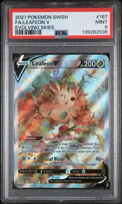 2021 POKEMON SWORD & SHIELD EVOLVING SKIES #167 FULL ART/LEAFEON V PSA 9 - Image 1