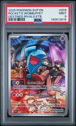 2025 POKEMON SVP EN-SV BLACK STAR PROMO #203 TEAM ROCKET'S WOBBUFFET PSA 9 - Image 1