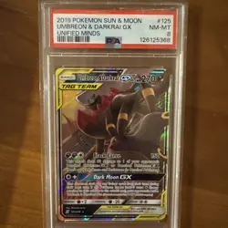 2019 POKEMON SUN & MOON UNIFIED MINDS #125 UMBREON & DARKRAI GX PSA 8 Graded - Image 1