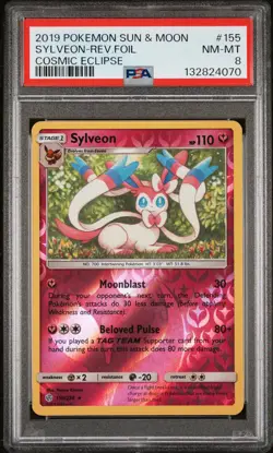2019 POKEMON SUN & MOON COSMIC ECLIPSE #155 SYLVEON-REVERSE FOIL PSA 8 - Image 1