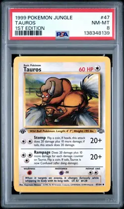 1999 Pokemon Jungle 1st Edition Tauros 47 FRESHLY GRADED PSA 8 NEAR MINT-MINT - Image 1