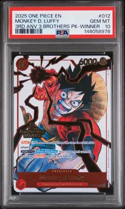 2025 ONE PIECE 3RD ANNIV TOURNAMENT 3 BROTHERS PACK WINNER MONKEY D LUFFY PSA 10 - Image 1