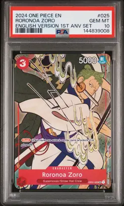 2024 ONE PIECE ENGLISH VERSION 1ST ANNIVERSARY SET #025 RORONOA ZORO PSA 10 - Image 1