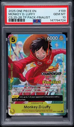 2025 ONE PIECE CHAMP 25-26 TOP PLAYER PACK FINALIST #109 MONKEY D. LUFFY PSA 10 - Image 1
