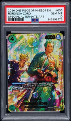 2026 ONE PIECE OP14-EB04-THE AZURE SEA'S SEVEN ALT ART #006 RORONOA ZORO PSA 10 - Image 1