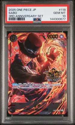 2025 ONE PIECE JAPANESE 3RD ANNIVERSARY SET #118 SABO PSA 10 - Image 1