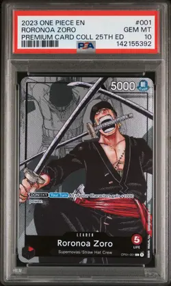 2023 ONE PIECE BANDAI PREMIUM CARD COLLECTION 25TH EDITION RORONOA ZORO PSA 10 - Image 1
