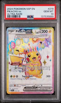 Pokemon Pikachu Ex 2024 Surging Sparks #219 Ultra Rare PSA 10 - Image 1