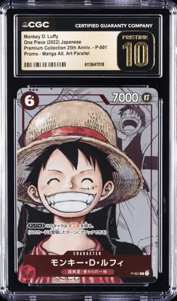 2022 ONE PIECE JAPANESE MANGA ALT ART #P-001 MONKEY D. LUFFY CGC 10 PRISTINE - Image 1