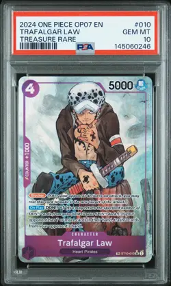 2024 ONE PIECE OP07-500 YEARS IN THE FUTURE TREASURE RARE TRAFALGAR LAW PSA 10 - Image 1