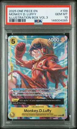 2025 ONE PIECE PROMOS ILLUSTRATION BOX VOL.3 #109 MONKEY D. LUFFY PSA 10 - Image 1