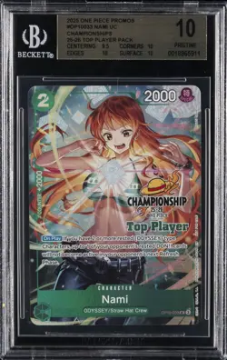 2025 ONE PIECE PROMOS 25-26 TOP PLAYER PACK UC CHAMPIONSHIPS NAMI BGS 10 - Image 1