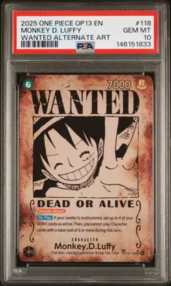 2025 ONE PIECE CARRYING ON HIS WILL WANTED ALT ART #118 MONKEY D. LUFFY PSA 10 - Image 1