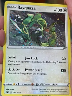 POKEMON RAYQUAZA SWSH029 BLACK PROMO STAR COSMOS WITH SWIRL HOLOFOIL NM CARD - Image 1