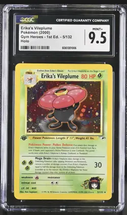 CGC 9.5 Erika's Vileplume Gym Heroes 1st Edition 5/132 Holo Pokemon Card psa - Image 1