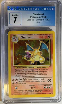 CGC 7 Charizard 1999 Base Set 4/102 Pokemon Card - Old Label - Image 1