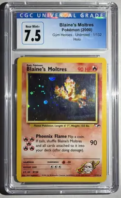 Blaine's Moltres Pokemon (2000) Gym Heroes - Holo NEAR MINT+ CGC 7.5 - Old Label - Image 1