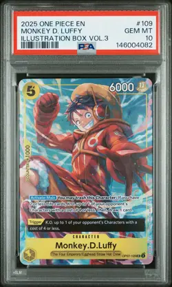 2025 ONE PIECE PROMOS ILLUSTRATION BOX VOL.3 #109 MONKEY D. LUFFY PSA 10 - Image 1