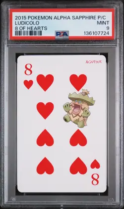 2015 POKEMON ALPHA SAPPHIRE PLAYING CARDS 8 OF HEARTS LUDICOLO PSA 9 - Image 1