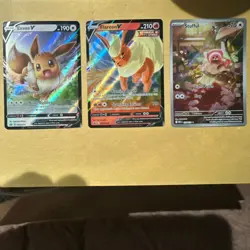 Pokemon Eevee V SWSH065, Flareon V SWSH149, Stufful 154/132 Holo Card Lot - Image 1