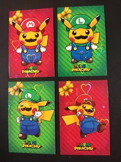 Pokemon 2024 Card Database Christmas Set Mario Luigi Pikachu 4x Set HEART Holo - Image 1