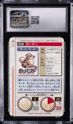 1996 POKEMON BANDAI CARDDASS #058 GROWLITHE CGC 10 GEM MINT - Image 2