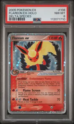 2005 POKEMON EX DELTA SPECIES #108 FLAREON EX-HOLO PSA 8 - Image 1