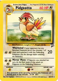 Pokemon TCG Pidgeotto 28/130 Base Set 2 Unlimited Non-Holo DMG - Image 1