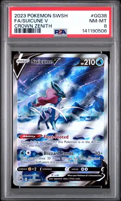 2023 POKEMON SWORD & SHIELD CROWN ZENITH #GG38 FULL ART/SUICUNE V PSA 8 - Image 1