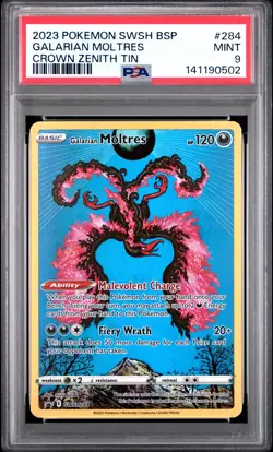 2023 POKEMON SWSH BLACK STAR PROMO CROWN ZENITH TIN #284 GALARIAN MOLTRES PSA 9 - Image 1