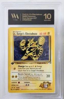 WAG Graded Gem Mint 10 Lt. Surge's Electabuzz 027/132 Gym Heroes Regular Pokemon - Image 1