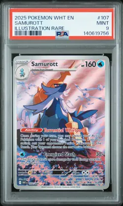 2025 POKEMON WHT EN-WHITE FLARE ILLUSTRATION RARE #107 SAMUROTT PSA 9 - Image 1