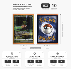 Hisuian Voltorb GG01/GG70 Pokemon Crown Zenith - TAG 10 GEM MINT - RANK 1 - Image 3