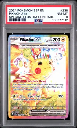 2024 POKEMON SSP EN-SURGING SPARKS SPECIAL ILLUSTRATION RARE PIKACHU EX PSA 8 - Image 1