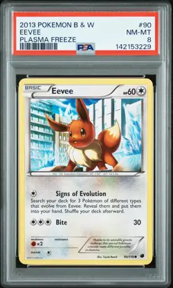 2013 POKEMON BLACK & WHITE PLASMA FREEZE #90 EEVEE PSA 8 - Image 1