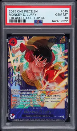 2025 ONE PIECE PROMOS TREASURE CUP-TOP 64 #015 MONKEY D. LUFFY PSA 10 - Image 1