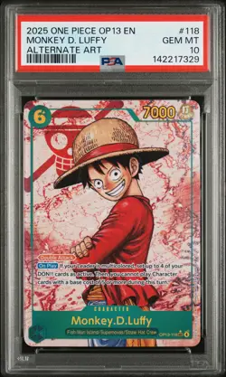 2025 ONE PIECE OP13-CARRYING ON HIS WILL ALTERNATE ART MONKEY D. LUFFY PSA 10 - Image 1