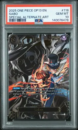 2025 ONE PIECE OP13-CARRYING ON HIS WILL SPECIAL ALTERNATE ART #118 SABO PSA 10 - Image 1