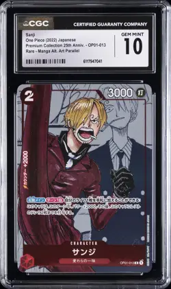 2022 ONE PIECE JAPANESE PREMIUM COLLECTION MANGA ALT ART #OP01-013 SANJI CGC 10 - Image 1