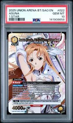 2025 UNION ARENA SAO 1 STAR #022 ASUNA (STACIA, THE GODDESS OF CREATION) PSA 10 - Image 1