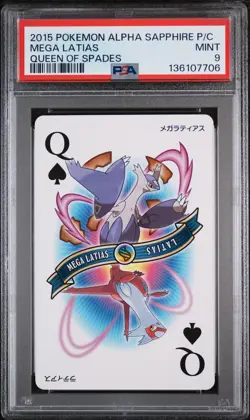 2015 POKEMON ALPHA SAPPHIRE PLAYING CARDS QUEEN OF SPADES MEGA LATIAS PSA 9 - Image 1