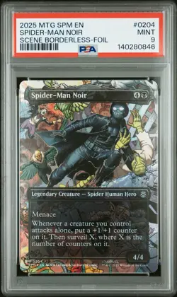 2025 MTG MARVEL'S SPIDER-MAN SCENE BORDERLESS-FOIL #0204 SPIDER-MAN NOIR PSA 9 - Image 1