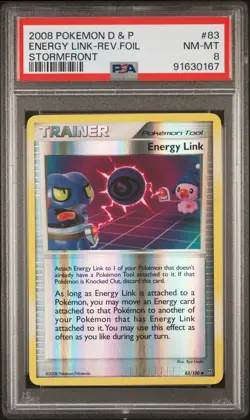 2008 POKEMON DIAMOND & PEARL STORMFRONT #83 ENERGY LINK-REVERSE FOIL PSA 8 - Image 1
