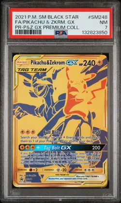 2021 POKEMON SM BLACK STAR PROMO #SM248 FULL ART/PIKACHU & ZEKROM GX PSA 7 - Image 1